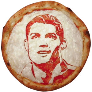 Ronaldo pizza A pizza in the shape of Cristiano Ronaldo's face