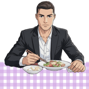 Ronaldo Lunch 2 Cristiano Ronaldo sitting at a table to eat his lunch