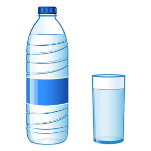 Water A bottle of water and a full cup of water