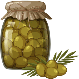 Olives A glass jar of green olives
